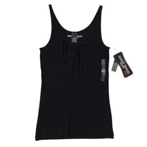 Vintage Y2K Bisou Bisou Black Going Out Top Size M NWT Tank Ruffle Scoop Neck